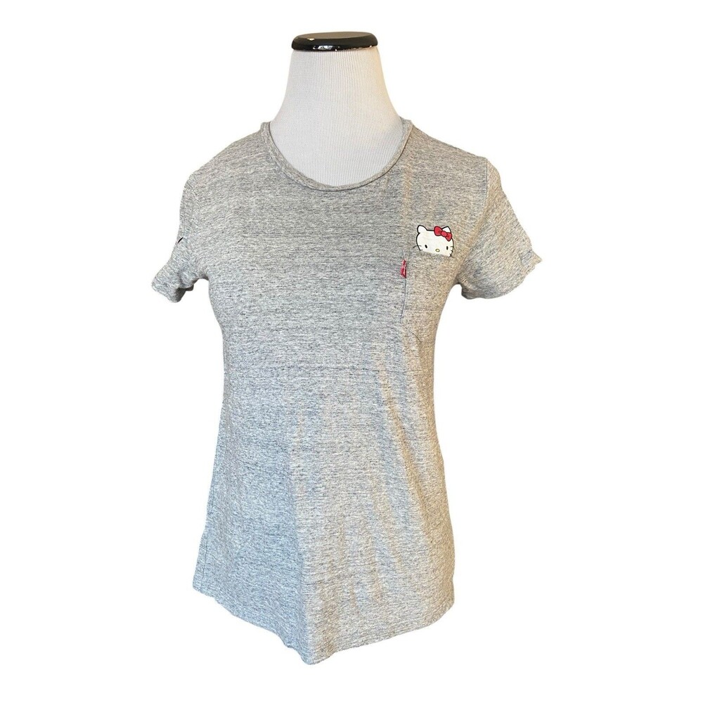 Levi's‎ X Hello Kitty Pocket T-Shirt Size XS Gray Logo Sanrio Kawaii Collector